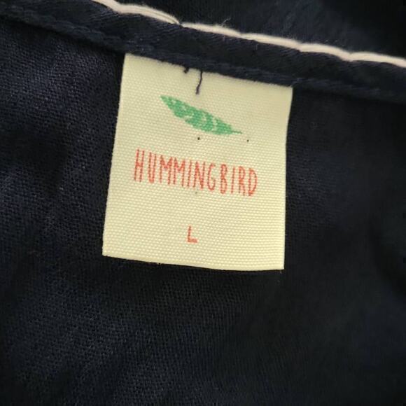 NWT Hummingbird Tassel Keyhole Crepe Navy Blue Top Size Large - Picture 5 of 7